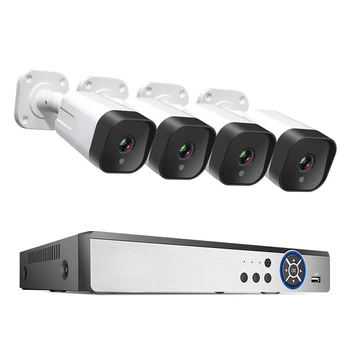 Комплект 4K 8MP 8-канальный POE NVR 4ШТ IP-камера видеонаблюдения с пулевой передачей, комплект системы безопасности с двусторонним аудио, интеллектуальное видеонаблюдение на открытом воздухе