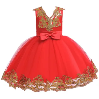 Новое детское платье Юбка принцессы Красная нижняя юбка в цветочек для девочек на подиуме Костюм ведущей Дня защиты детей Нарядные платья для маленьких девочек