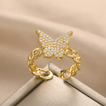 Хрустальные кольца-бабочки для женщин, Кубинское открытое Регулируемое кольцо из нержавеющей стали, свадебные украшения для пары, подарок лучшему другу