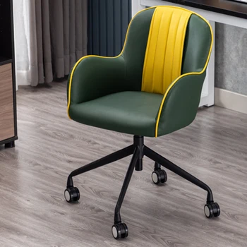 Офисное кресло Nordic из искусственной кожи для мебели спальни, спинка, подлокотники, строчка, Хитовый цвет, Вращающийся подъемник, Компьютерные стулья