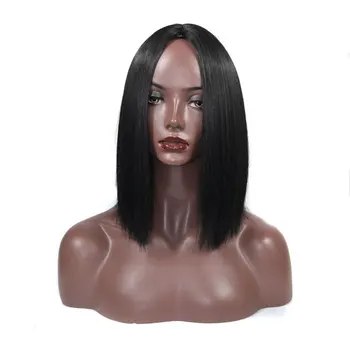 Черный парик Синтетические короткие прямые парики-бобы Натурального черного цвета, парик с короткой частью волос по бокам для чернокожих женщин, термостойкий BY184
