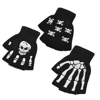 Новые панк-перчатки Унисекс на Хэллоуин, перчатки со скелетом и черепом, Полупальцевые, светящиеся в темноте, Эластичные зимние варежки без пальцев