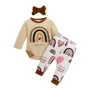 Мама и малыш 0-18 м, комплект одежды для новорожденных девочек, радужные ползунки, штаны, повязка на голову, наряды, весенне-осенняя одежда, наряды