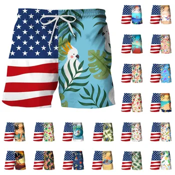 Лоскутные мужские шорты с принтом флага, праздничные спортивные пляжные короткие брюки, мужские шорты, одежда для плавания Y2k, Летняя мужская одежда 2023 года, Новинка