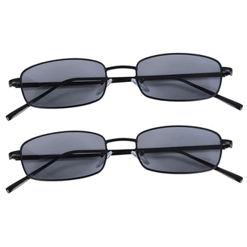 2X Винтажные солнцезащитные очки Женские Мужские прямоугольные очки Маленькие солнцезащитные очки в стиле ретро Женские S8004 в черной оправе серого цвета
