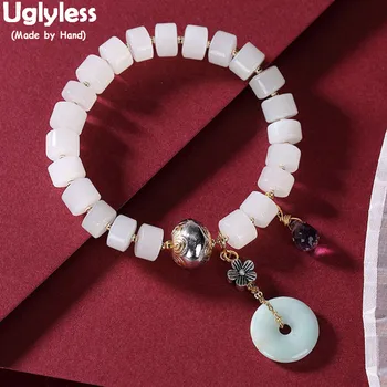 Элегантные браслеты из белых нефритовых бусин без уродства для женщин, эластичная веревка, Регулируемые браслеты с несколькими драгоценными камнями, Изумрудные модные украшения