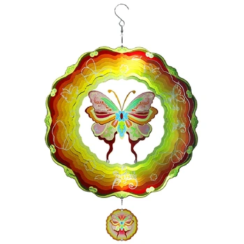 1 Шт 3D Вращающийся Ветряной Колокольчик Цветной Кулон Бабочка Ветряные Колокольчики Наружное Подвесное Украшение Из Металла