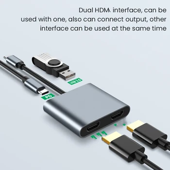 4 в 1 USB C Док-Станция-Концентратор Type C к Двойному HDMI-Совместимому USB 3.0 PD Конвертеру 4K Кабель-Адаптер Для Телефона Macbook Ноутбука Телевизора