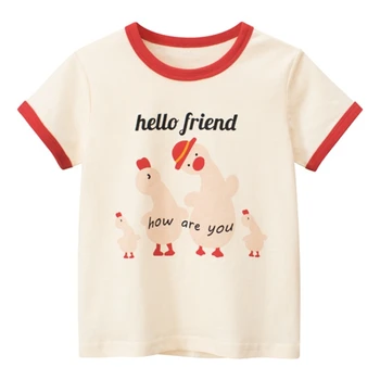 Детская летняя одежда, футболка с коротким рукавом для малышей, дышащая хлопчатобумажная одежда, футболка с мультяшным принтом, детская футболка 69HE