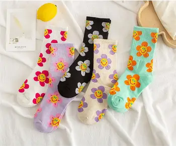 Новые поступления Женские носки с мультяшным цветком в японском корейском стиле Harajuku Kawaii Socks Дышащие Весенне Осенние Повседневные носки
