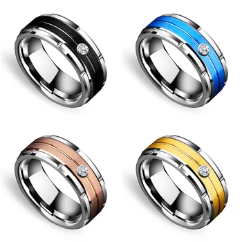 Четыре цвета 8 мм Матовое Розовое золото, скошенный циркон, титановая сталь, двойное рифленое кольцо, мужские и женские модные обручальные кольца