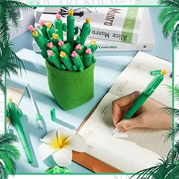 Оптовый набор ручек-роликов в форме кактуса, подарки для кактусов, Гелевые чернильные ручки, шариковые ручки с розовыми и желтыми цветами для школы