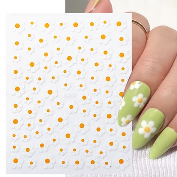 3D наклейки для ногтей с ромашками, Клейкие наклейки с цветочными листьями, весенне-летние самоклеящиеся слайды для красоты кончиков ногтей