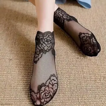 Сексуальные невидимые кружевные носки, Тонкие женские кружевные носки-лодочки, Полые нескользящие неглубокие прозрачные носки, женские носки в стиле Лолиты, милые дамы