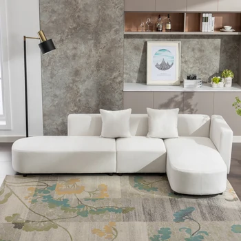 белый диван L-образной формы, обивка гостиной в современном стиле, диван из синели, диван для гостиной, большой диван для дома, мебель для гостиной