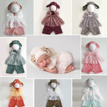 Костюмы для фотосъемки маленьких девочек, Милая шапочка с кроликом, топ и шорты, комплект из 3 шт., Одежда для новорожденных, Сувенирная фотография, 100 Дней