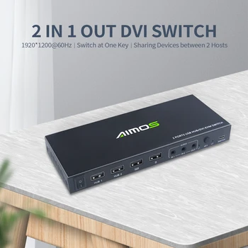 Переключатель AIMOS 2 в 1 Out DVI KVM С двумя дисплеями Поддерживает 1920 * 1200 @ 60 Гц/ 2 USB2.0 концентратор /Совместное использование мыши и клавиатуры/Аудио вход и выход