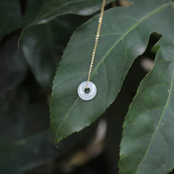 Тонкое мастерство, инкрустированное серебром, классическое простое круглое ожерелье из натурального белого нефрита, подвеска, гламурные модные украшения для вечеринок