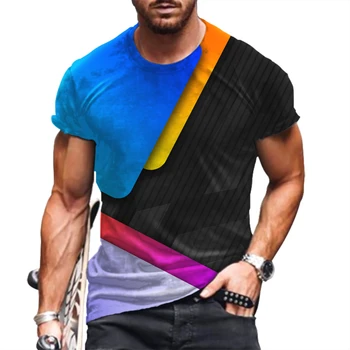 Мужская футболка с 3D принтом и короткими рукавами, повседневная рубашка с круглым вырезом, летний современный стиль, креативный дизайн, индивидуальность, рубашка большого размера