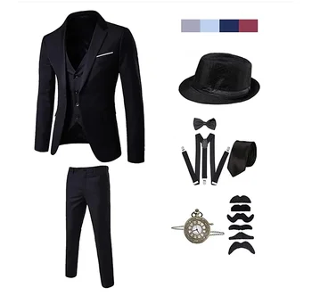 Мужской костюм для косплея Гэтсби 1920-х годов, мужской костюм гангстера и набор аксессуаров, жилет в стиле стимпанк, карманные часы