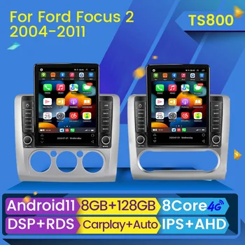 Android 12 Для Ford Focus 2 Mk 2 2004 - 2011 Автомагнитола в стиле Tesla, стереосистема, мультимедийный плеер, беспроводной CarPlay без 2 Din