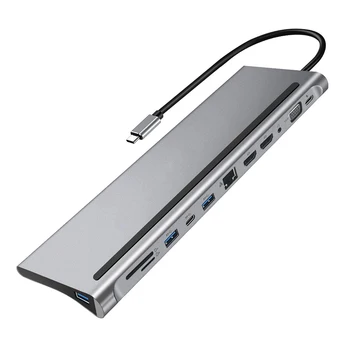 12-В-1 USB-концентратор Type-C от USB 3.1 до двойной HD-совместимой док-станции 4K с несколькими USB-разветвителями для Microsoft Surface Book 2