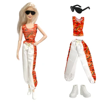NK 4 предмета/комплект спортивной одежды Жилет + брюки + Очки + обувь Модная одежда для куклы Барби Повседневная одежда Аксессуары Игрушки