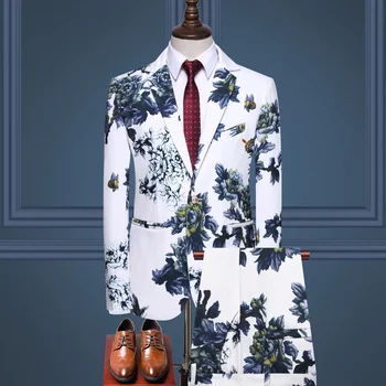 Новый Повседневный Модный Мужской костюм Цветочный Бар Для ночного клуба, Красивый Комплект из двух предметов, Костюмы для Мужчин, Homme Trajes De Hombre Terno