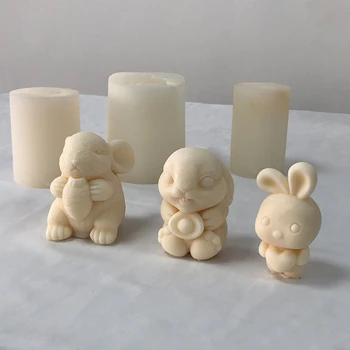 Многоразовые формы для свечей 3D-кролика, форма для литья ароматических свечей из эпоксидной смолы, силиконовые формы для пасхальных кроликов ручной работы-Art DIY 87HA