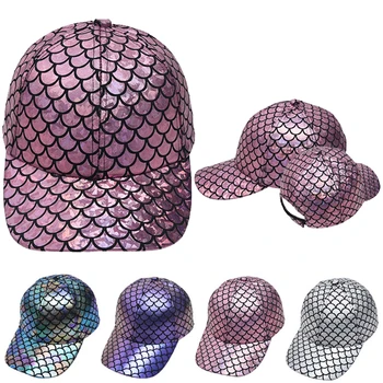 2021 НОВАЯ Искусственная кожа, Сексуальный Радужный свет С рисунком Рыбьей чешуи, женская шляпа, хип-хоп Танцевальная мужская бейсбольная шляпа, шляпы от Солнца