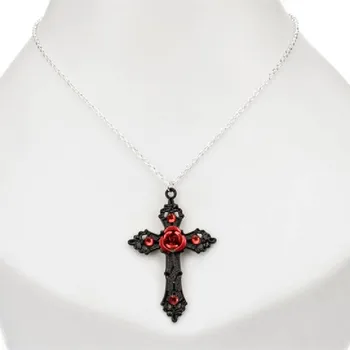 Готическое ожерелье с большим черным крестом с эмалированными розами, христианское Распятие, модные женские украшения ручной работы в викторианском стиле, подарочные украшения в викторианском стиле