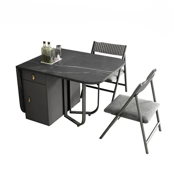 Передвижной Складной обеденный стол со стеллажом для хранения и 2 выдвижными ящиками Универсальный кухонный стол и металлические складные обеденные стулья