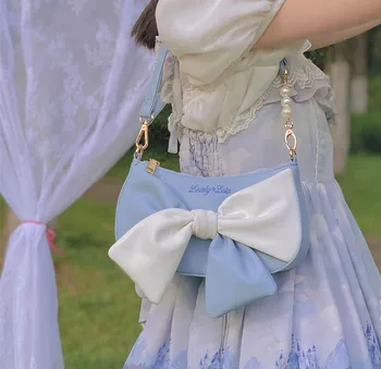Кожаная сумка-тоут с бантом и цветком в стиле Лолиты, женская повседневная милая сумка через плечо в кавайном стиле