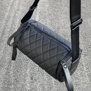 Женская модная цилиндрическая сумка-подушка, изысканные сумки-тоут, простые роскошные сумки из искусственной кожи, женские портативные сумки с бриллиантовой решеткой