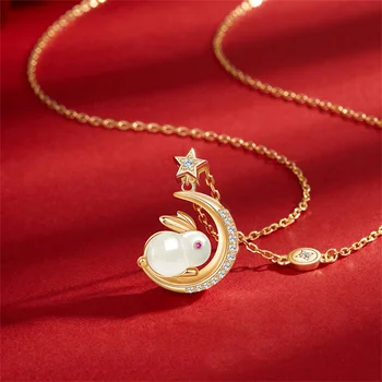 Ожерелье в китайском стиле Rabbit Moon Girl с женственным темпераментом, роскошный нишевый дизайн, милое ожерелье с Лунным кроликом