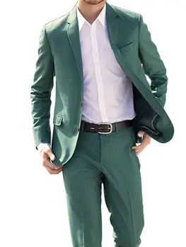 Сшитые на заказ Зеленые Мужские костюмы Пальто Платье Приталенный блейзер Брюки Сшитая на заказ одежда для свадебной вечеринки Мужская одежда 2шт Куртка Брюки