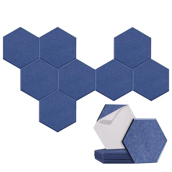 8 упаковок самоклеящейся шестиугольной акустической панели, звукопоглощающей панели для студий / студий звукозаписи / офисов, темно-синяя
