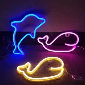 Светодиодная неоновая вывеска с дельфином, Китовый Неон, настенные светодиодные неоновые лампы с питанием от USB для игровой комнаты, спальни, декора стен для вечеринок.