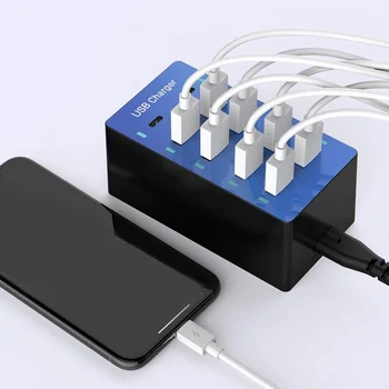 USB-зарядное устройство, 10-портовая USB-зарядная станция с технологией быстрой зарядки, автоматическое определение безопасности, интеллектуальный USB-порт