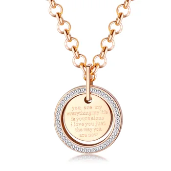 Женское ожерелье с круглым кубическим цирконием из нержавеющей стали, обещающее любовь на годовщину Дня Святого Валентина