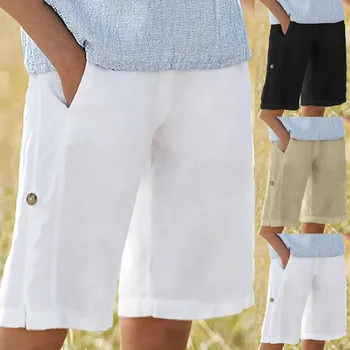 Женские летние простые повседневные однотонные укороченные брюки с карманами, повседневные шорты