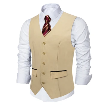 Приталенный жилет с V-образным вырезом для мужчин, классический свадебный деловой мужской жилет без рукавов для зимы, мужской галстук, запонки, набор подарков