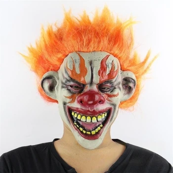 Ужасный Клоун на Хэллоуин, Злой Накладной Латексный костюм, Маска для вечеринки, Страшная Маска Клоуна, Рыжие Волосы, Реквизит для косплея, Забавный