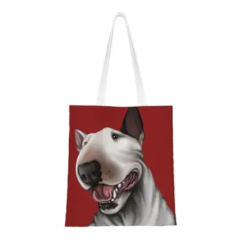 Симпатичная сумка для покупок с принтом бультерьера, прочная холщовая сумка для покупок с животными, сумка для щенков