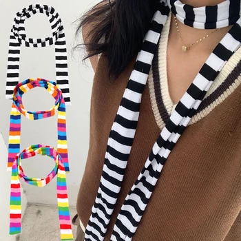 Y2k Теплые длинные шарфы для девочек Корейский Японский Базовый шарф в Готическую Черно-Белую полоску, Женский Панк-унисекс, Вязаный шейный платок, шарфы