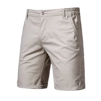 Летние шорты Мужские с эластичной резинкой на талии, мужские повседневные шорты, однотонные хлопковые Прямые Короткие брюки длиной до колен, мужские пляжные брюки-бермуды