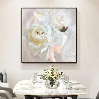 Белые цветы в полном расцвете, картины маслом, украшение стен для ресторана, абстрактные произведения искусства без рамки, Бесплатная доставка
