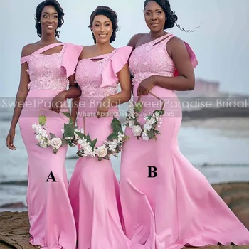 Розовые цветочные аппликации, бусины, платья подружек невесты, вырез 