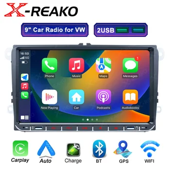 X-REAKO 2din 9-дюймовый Автомобильный Радиоприемник Carplay RDS Для Volkswagen VW Мультимедийный Плеер Android-Плеер С Двойным USB, GPS, Wifi, HD Сенсорным Экраном
