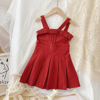 Маленькие детские Красные короткие платья, цельный хлопковый облегающий костюм принцессы в корейском стиле, летняя одежда для вечеринок для девочек от 2 до 7 лет